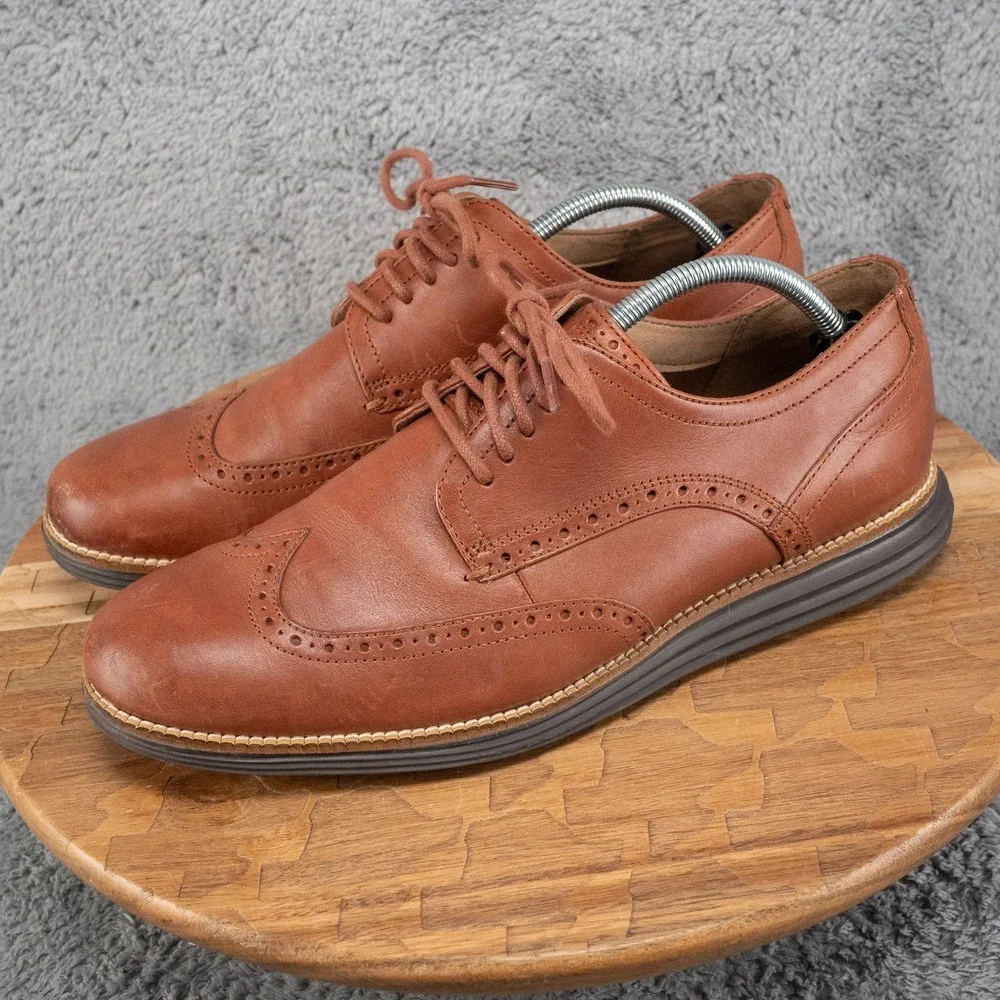 Cole Haan OriginalGrand C26472 Men's Brown Leather Wingtip Slip On Oxfords Sz 11